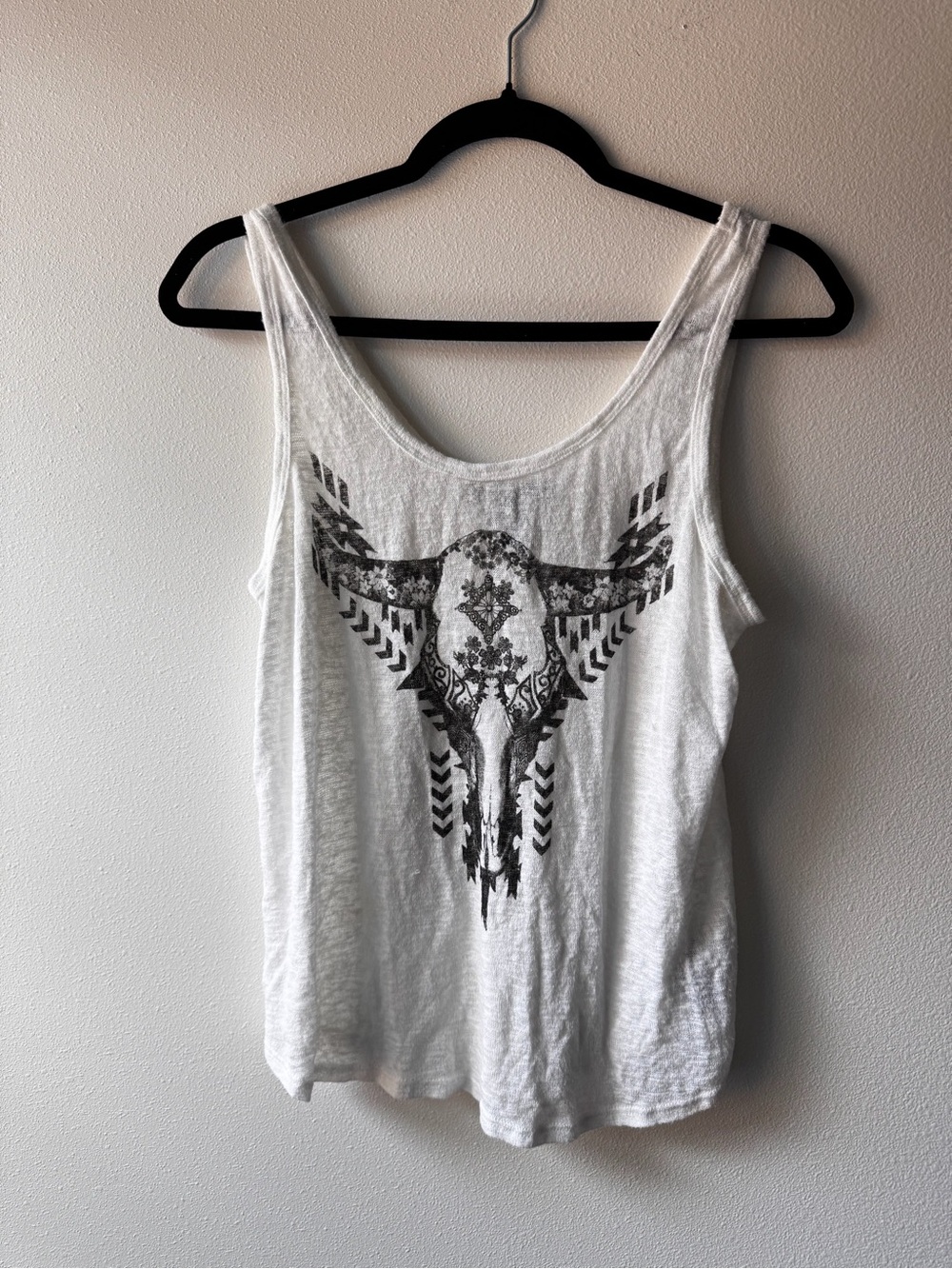 Forever 21 White Graphic Tank Top with Embellished Bull Skull Print